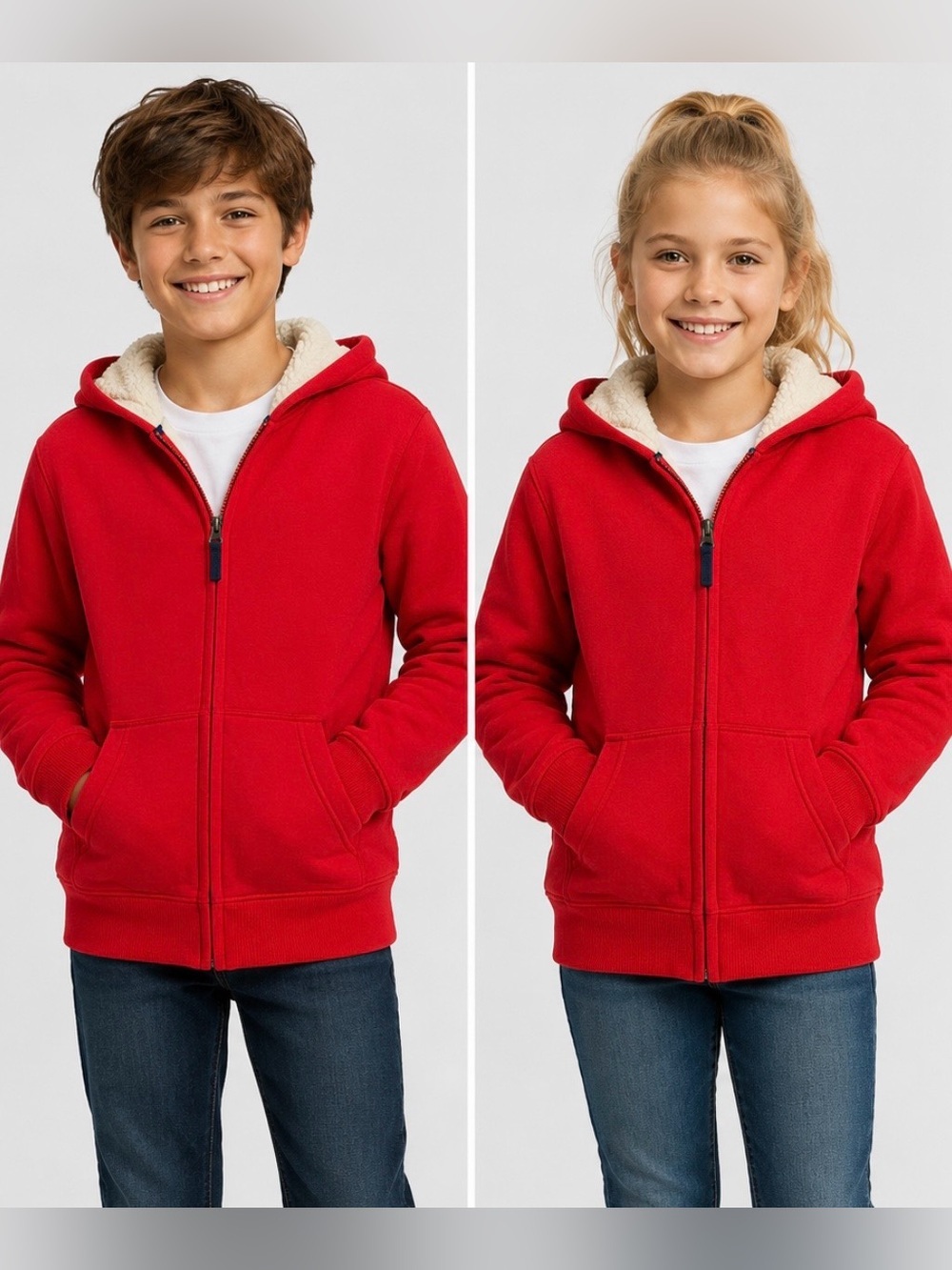 LANDSEND Big Kids Fully Fleece Lined, Full Zip Hoodie, Kangaroo Pockets, WARM